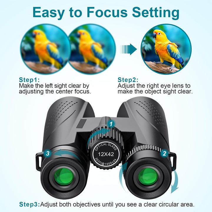 Fernglas 12x42 HD Ferngläser, Binoculars for Adults, Waterproof Bird Watching Binoculars with BaK-4