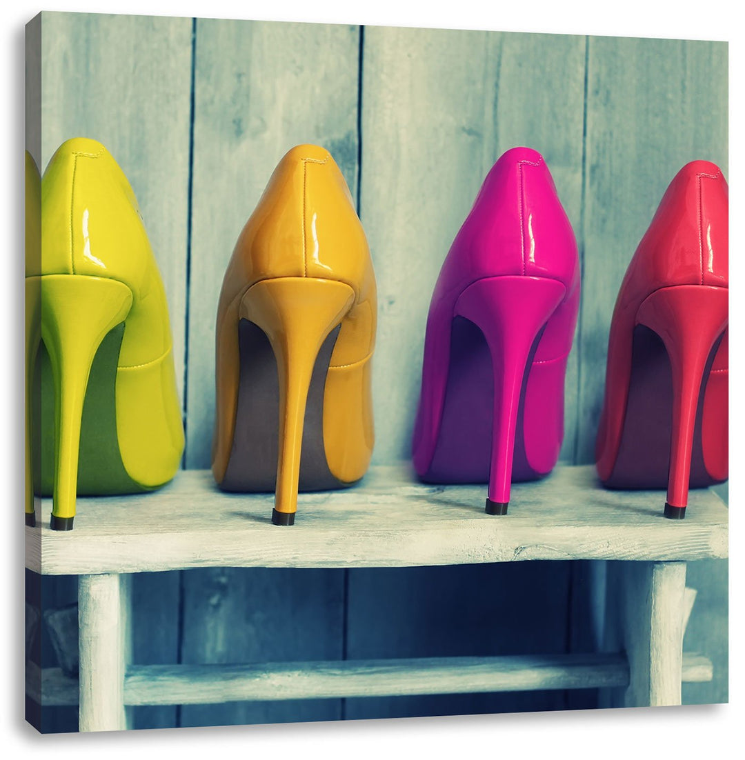 Bunte High Heels, Format: 70x70 auf Leinwand, XXL riesige Bilder fertig gerahmt mit Keilrahmen, Kuns