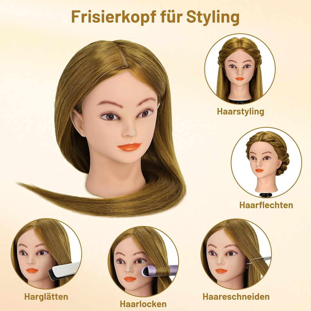 TwoWin Friseurkopf mit Haaren, 26 Zoll (66 cm) 80% Echthaar Mannequin Kopf, Trainingskopf für Stylin