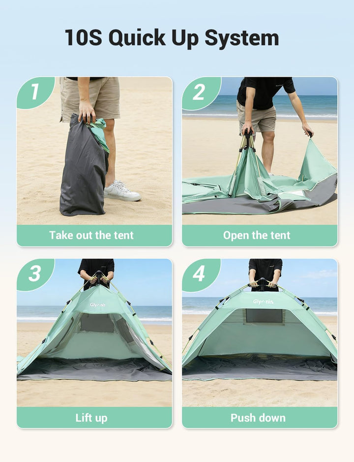 Glymnis Strandmuschel Quick Up Strandzelt Automatisches Strand Zelt mit Reissverschlusstür UV-Schutz