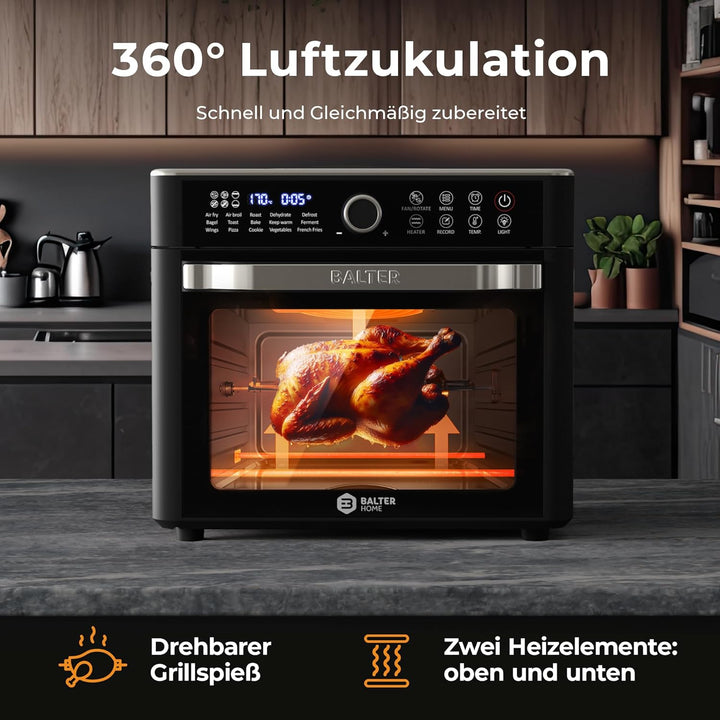 Balter Heissluftfritteuse XXL 22L Airfryer, 200 Programme, 40°-230°, Dörrautomat, 16 in 1 heissluftf