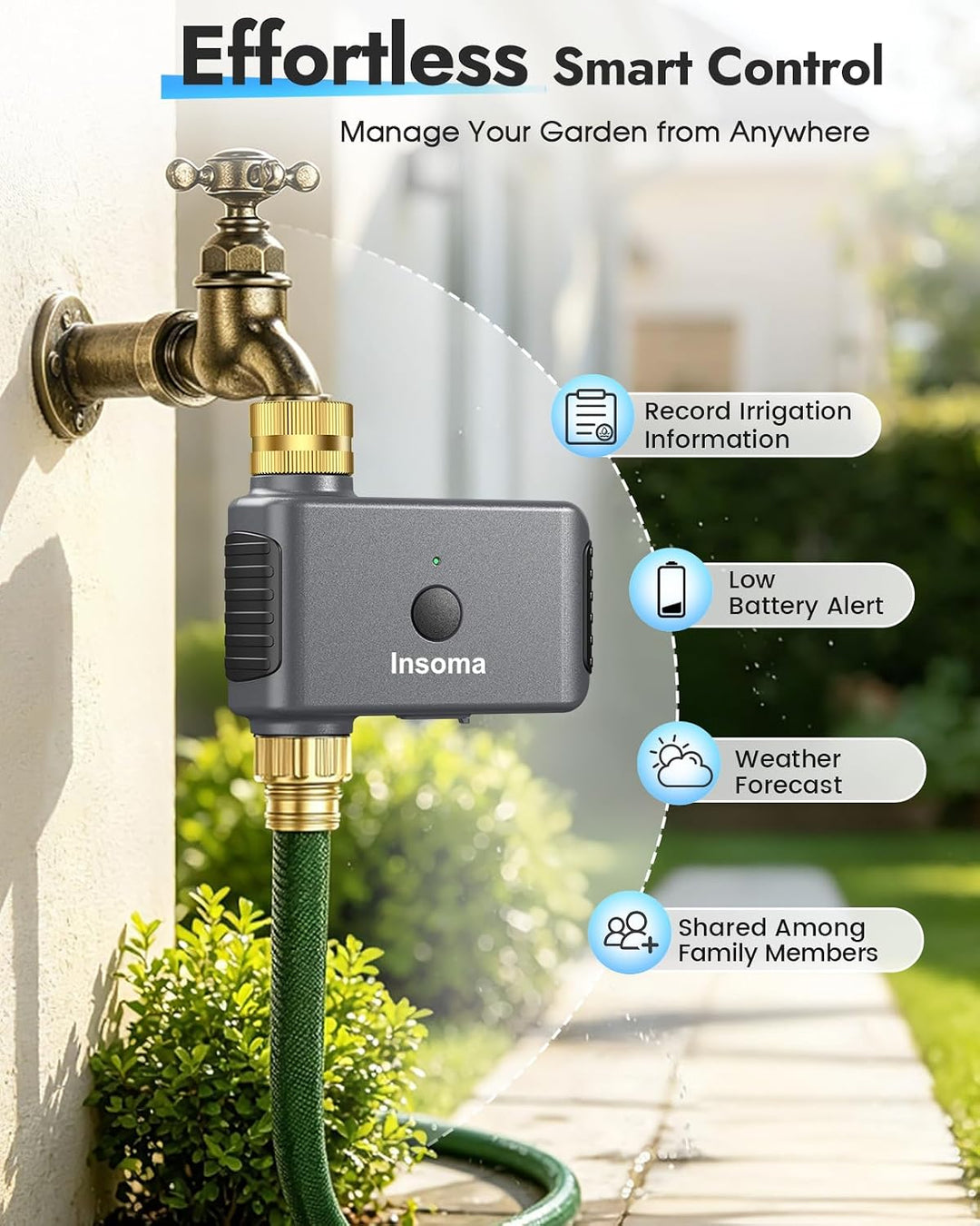 WiFi-Wasser-Timer für Gartenschlauch, Kein WLAN-Hub,Messing-Einlass/Auslass 1 Zone-Brass Inlet Outle