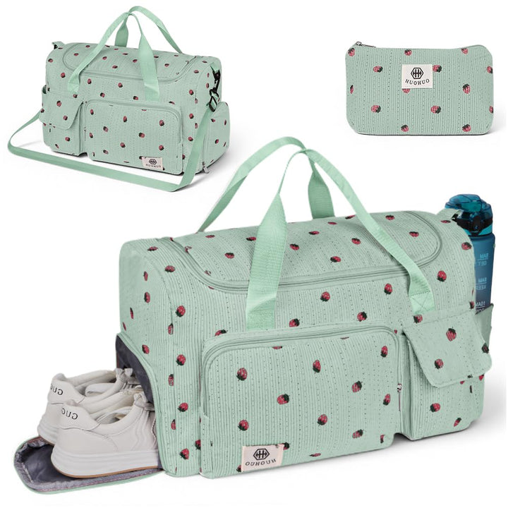 Sporttasche Damen, Sporttasche Kinder, Faltbare Reisetasche Weekender mit Schuhfach und Nassfach, Re