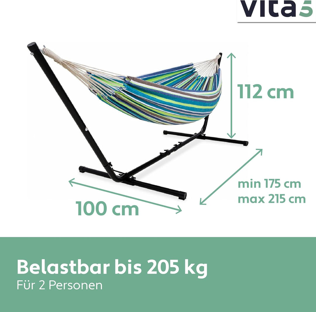 Vita5 Hängematte mit Gestell, Hängematten Outdoor 2 Personen mit Tragetasche, für Garten Pool, Balko