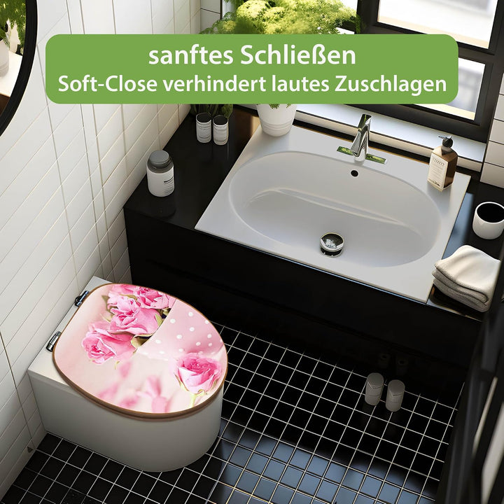 banjado Design WC Sitz Bambus Absenkautomatik 45,8x37,5cm - Toilettendeckel mit Absenkautomatik Holz