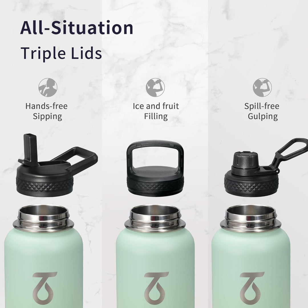 Trebo 946 ml Wasserflasche isoliert mit Deckel und Strohhalm, doppelwandige vakuumisolierte Edelstah