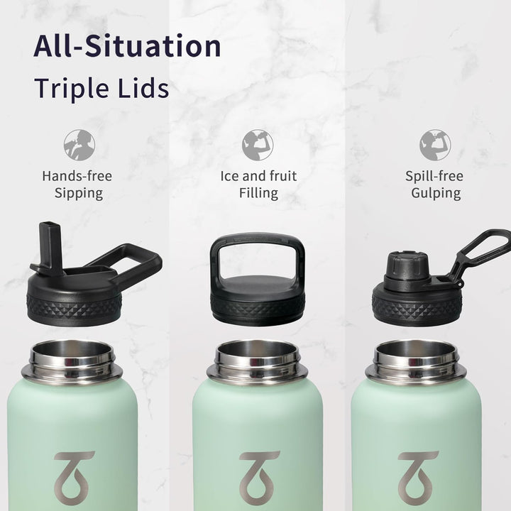 Trebo 946 ml Wasserflasche isoliert mit Deckel und Strohhalm, doppelwandige vakuumisolierte Edelstah