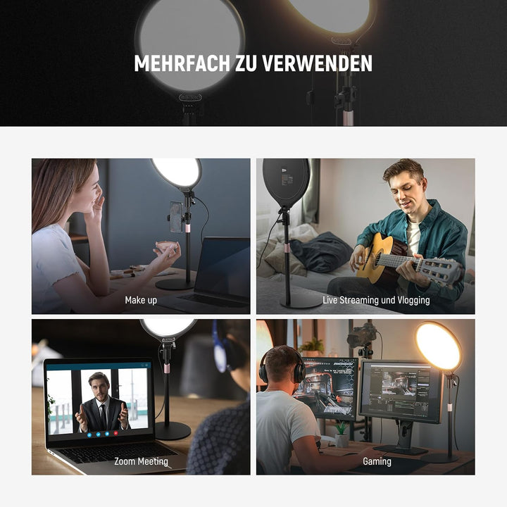 NEEWER Basics 10,5" Desk Ring Light w Stand/Phone Holder/Timer, Full Screen 15W Dimmable LED Selfie