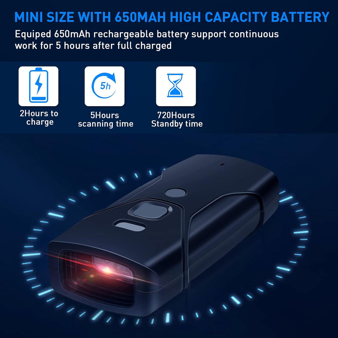 Bluetooth Barcode Scanner, Mini 2D tragbarer kabelloser Barcode-Scanner 3-in-1-Bluetooth- und 2,4-G-
