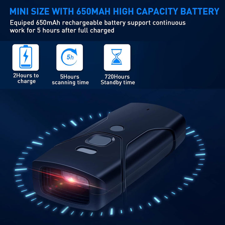 Bluetooth Barcode Scanner, Mini 2D tragbarer kabelloser Barcode-Scanner 3-in-1-Bluetooth- und 2,4-G-