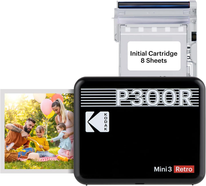 KODAK Mini 3 Retro 4PASS Mobiler Fotodrucker (7,6x7,6cm) - Schwarz s Schwarz, s Schwarz