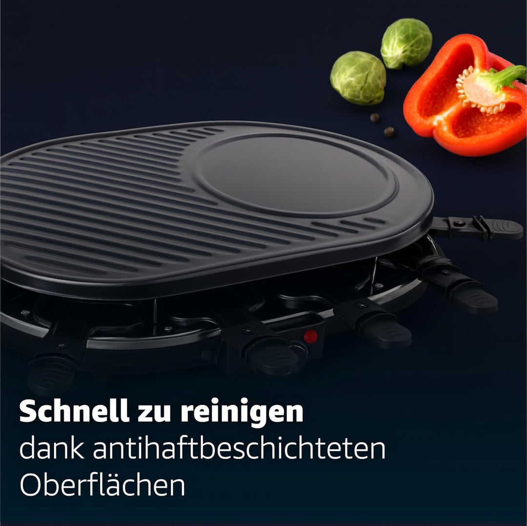 Raclette Set für 8 Personen - Grill oval - Crepes Funktion - Tischgrill inkl. Pfännchen & Schaber mi