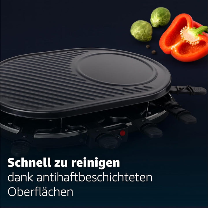 Raclette Set für 8 Personen - Grill oval - Crepes Funktion - Tischgrill inkl. Pfännchen & Schaber mi