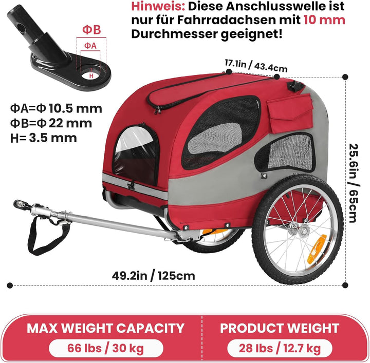 Fahrradanhänger für Hunde, Faltbarer Hundeanhänger mit Sicherheitsreflektoren, Aufbewahrungstasche,