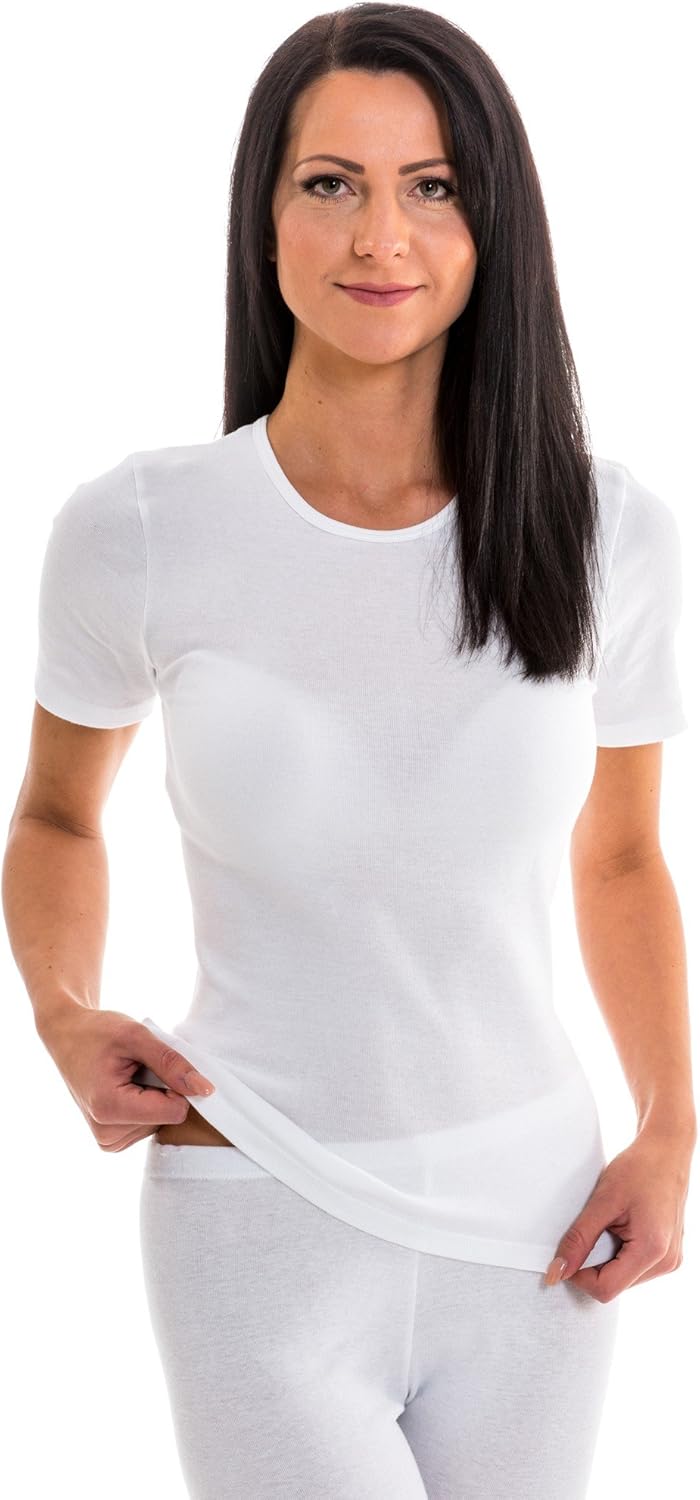 HERMKO 1800 3er Pack Damen Kurzarm Unterhemd aus 100% Bio-Baumwolle M Weiss, M Weiss