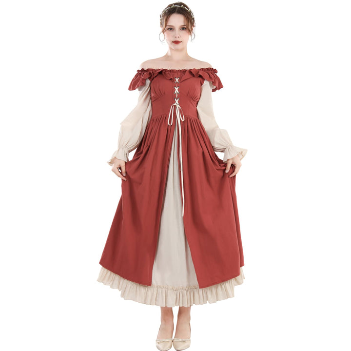 Fiamll Renaissance Kleid Damen Mittelalter Renaissance Faire Kleid Langarm Irisches Kleid Retro Vikt