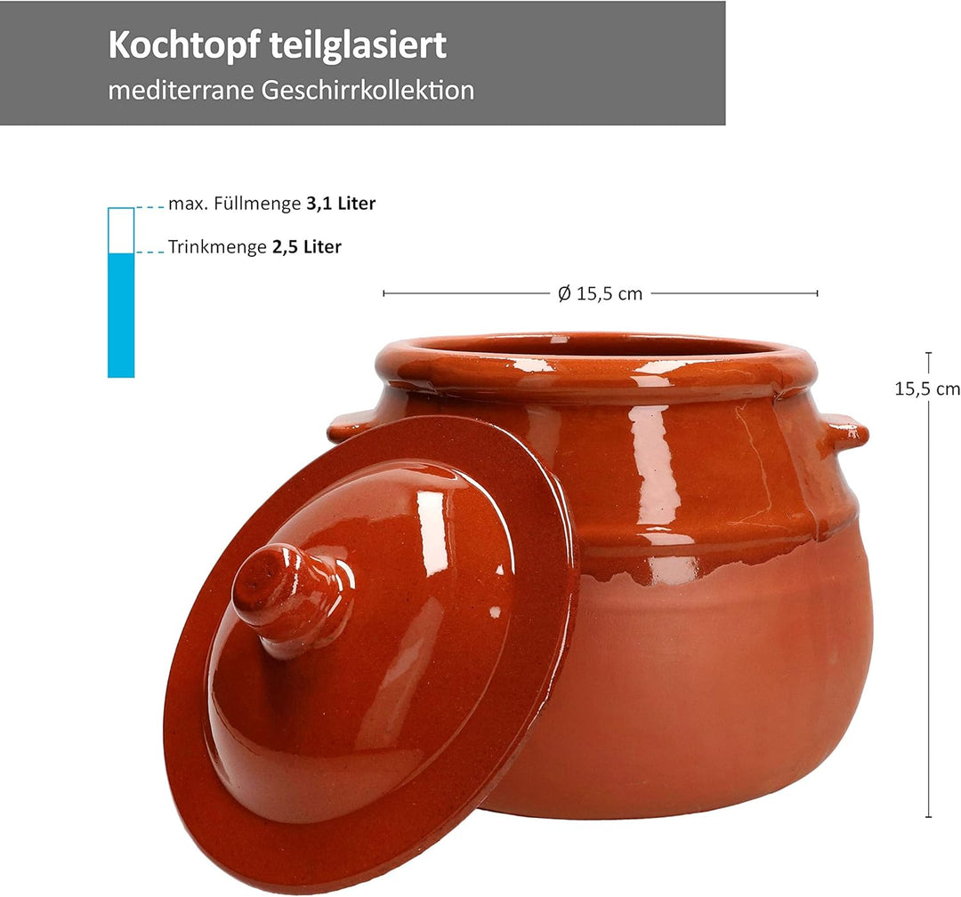 MamboCat Ton-Topf mit Deckel 2,5 Liter I zum Kochen & als Gärtopf - backofengeeignet I glasiert & le
