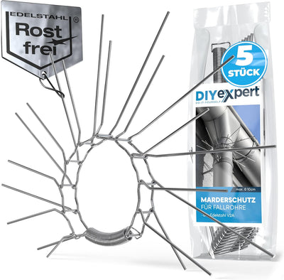 DIYexpert 5er Pack Marder-Schutz für Fallrohre bis zu Ø 100mm aus Edelstahl - individuell anpassbare