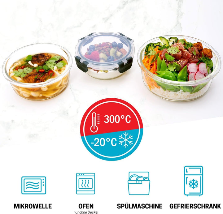 Igluu Meal Prep Container aus Glas – 3er Set Runde Glasbehälter in Verschiedenen Grössen –Lunch Box