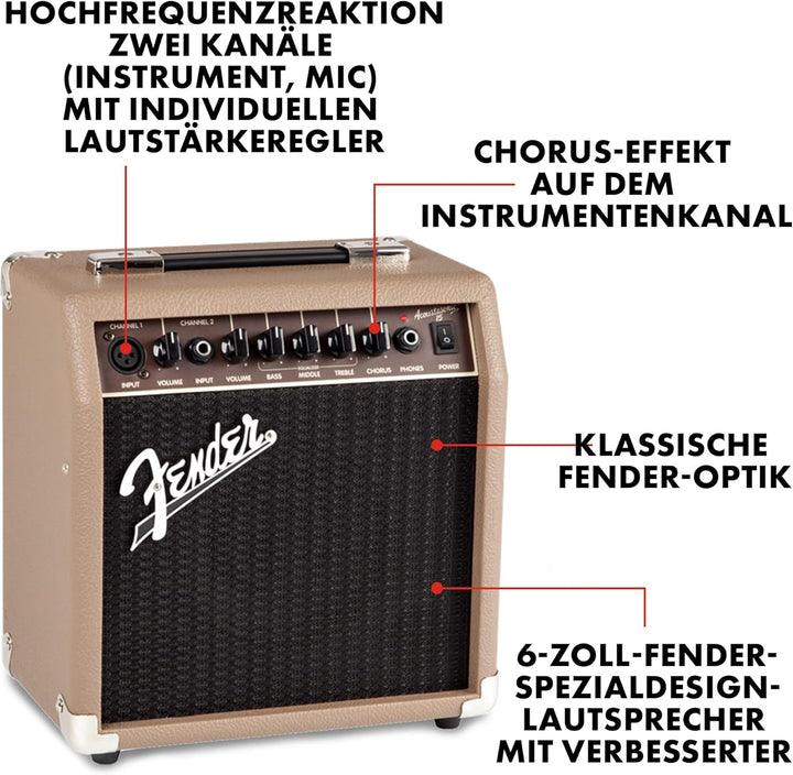 Fender Acoustasonic 15 – 15W Combo Akustik-Amp – Geeignet für akustische Gitarre 15W Single, 15W Sin