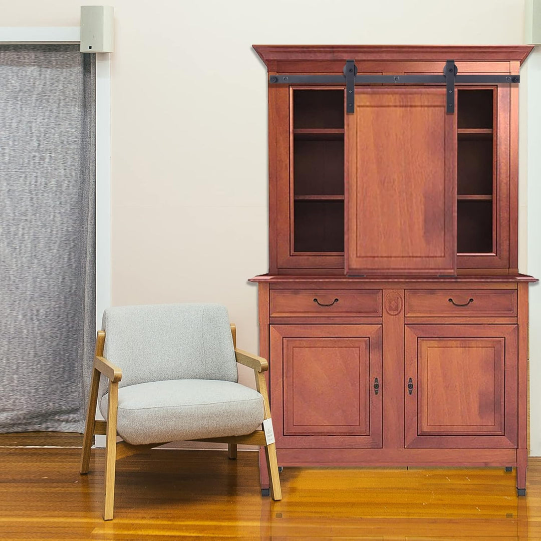 EGTink 120cm/4FT Mini Schiebetürbeschlag Set für Einzeltüren Schränke, Schiebetürsystem mit Laufroll