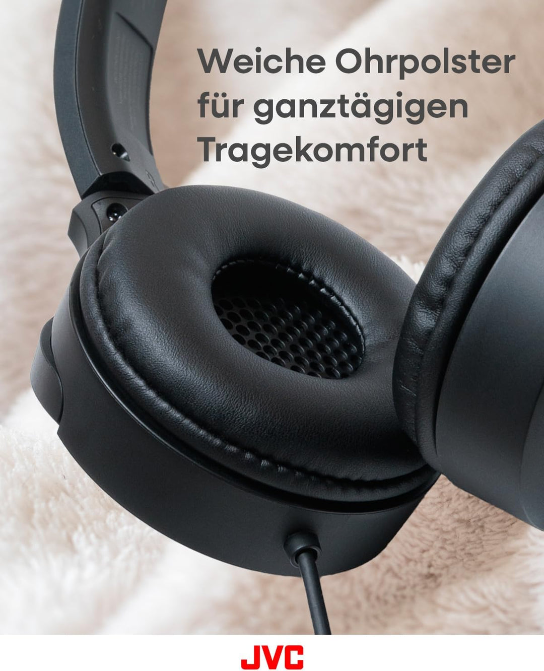 JVC HA-S33UC-B USB-C On-Ear-Kopfhörer, weiche Ohrpolster, faltbar, mit Mikrofon & 3-Tasten-Fernbedie