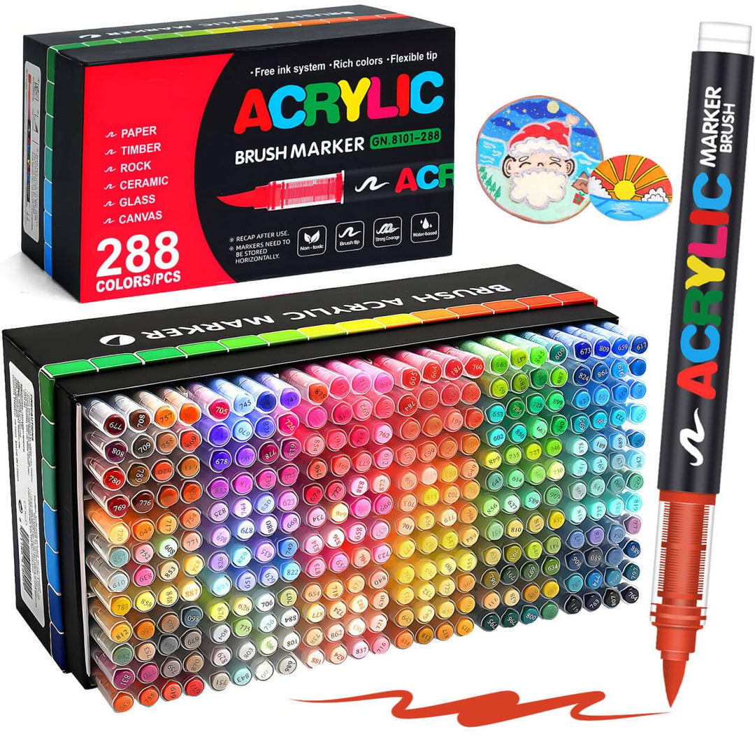 Laconile 288 Farben Acrylstifte für Steine Wasserfest, Brush Tip Acrylic Pens Set, Schnelltrocknend