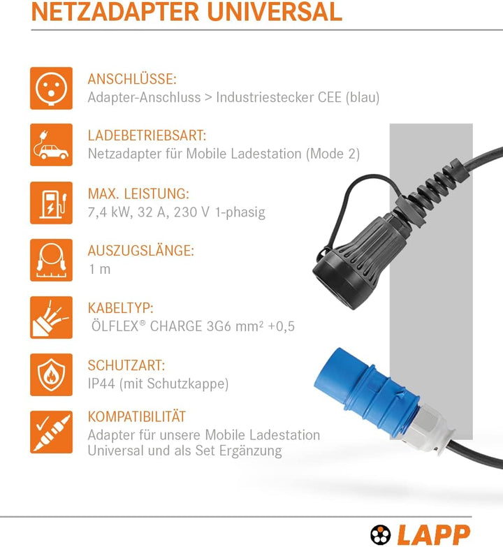 Lapp Mobility CEE Ladeadapter Universal / 7,4kW / 32A / verbindet die Lapp Ladestation