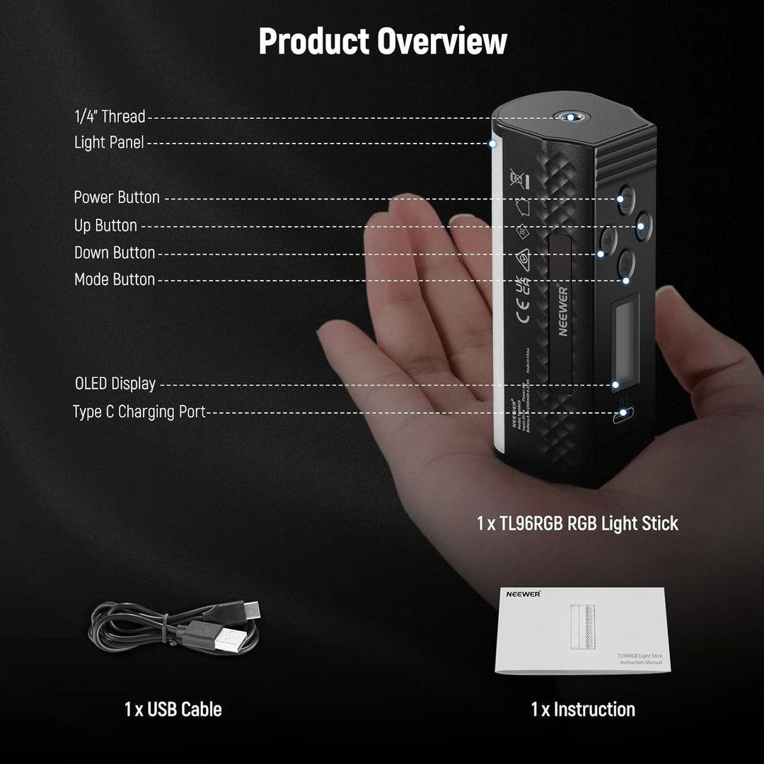 NEEWER 2 Pack magnetische Handlicht Stab, 360° Full RGB Mini LED Video Licht Stick mit 2500mAh Akku,