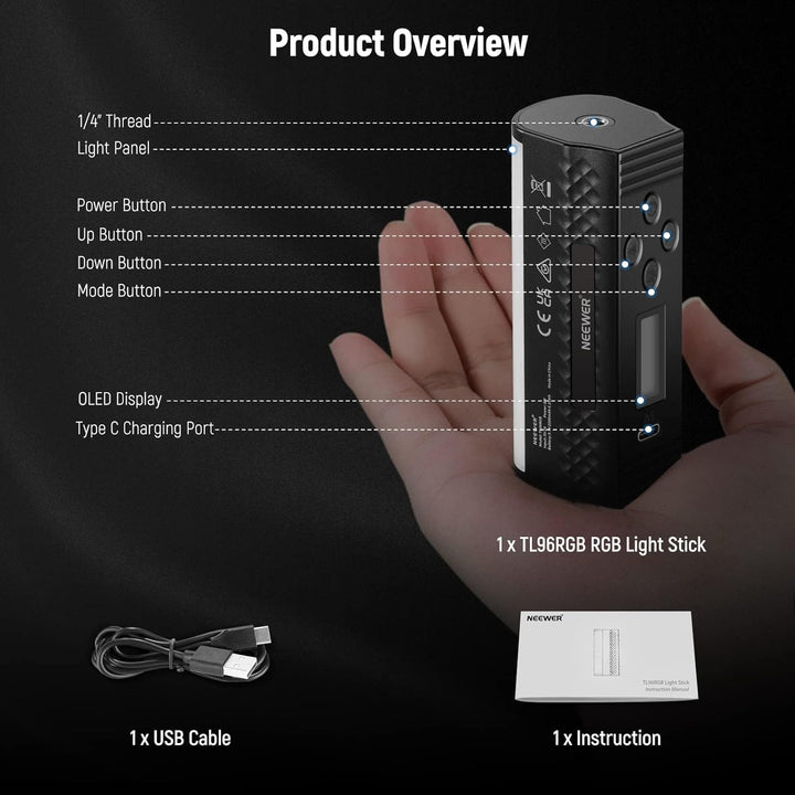 NEEWER 2 Pack magnetische Handlicht Stab, 360° Full RGB Mini LED Video Licht Stick mit 2500mAh Akku,
