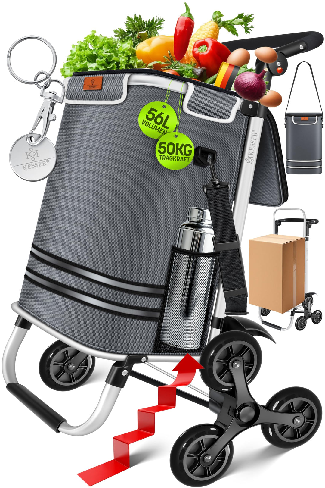 KESSER® Einkaufstrolley Treppensteiger mit Kühlfach klappbar mit 56L Kapazität und belastbar bis 50k