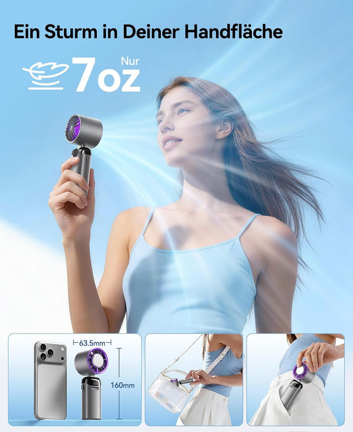 KIMMOO Handventilator mit Eiskühlung, 21000 U/min, 199 Stufen, bis zu 14h Akku, Wiederaufladbar, 3-i