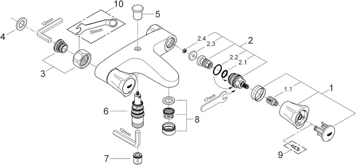 GROHE Costa L Wannenarmatur (Wandmontage, Aufputz, ohne S-Anschluss), silber, 25453001