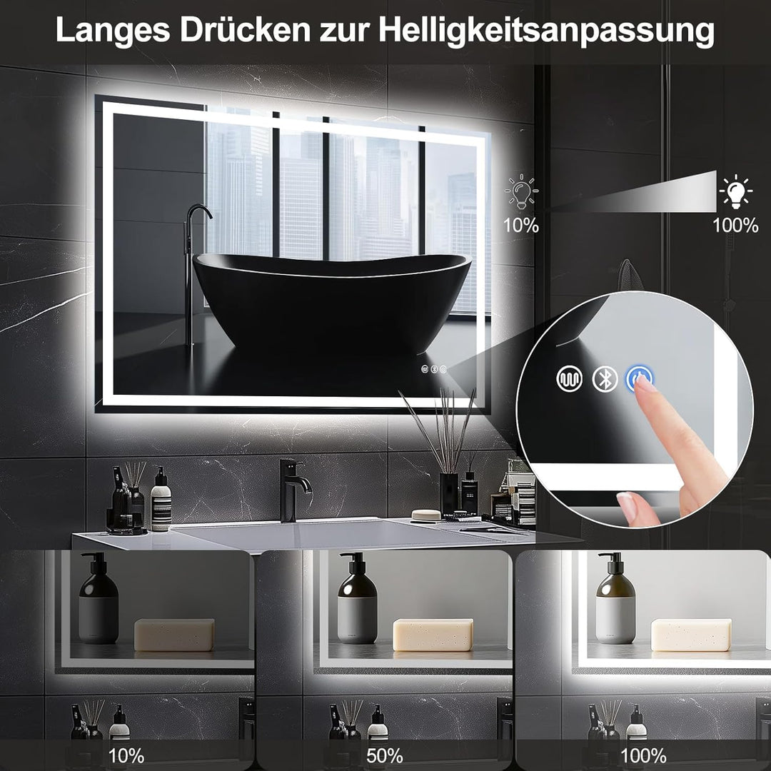 Spiegel Mit Beleuchtung,80x60 cm Badspiegel Mit Beleuchtung Mit Touch-Schalter Beschlagfrei, 3 Licht