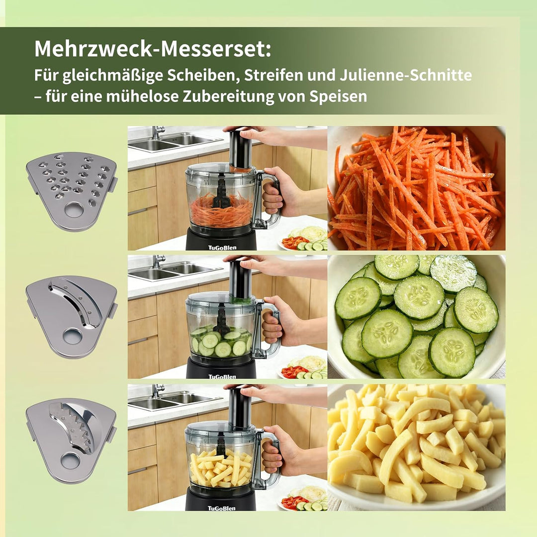 7-in-1 Küchenmaschine mit 2,5L Verarbeitungsbehälter, 1,5L Glasmixer, 200ml Glasmühle, Knet- und S-K