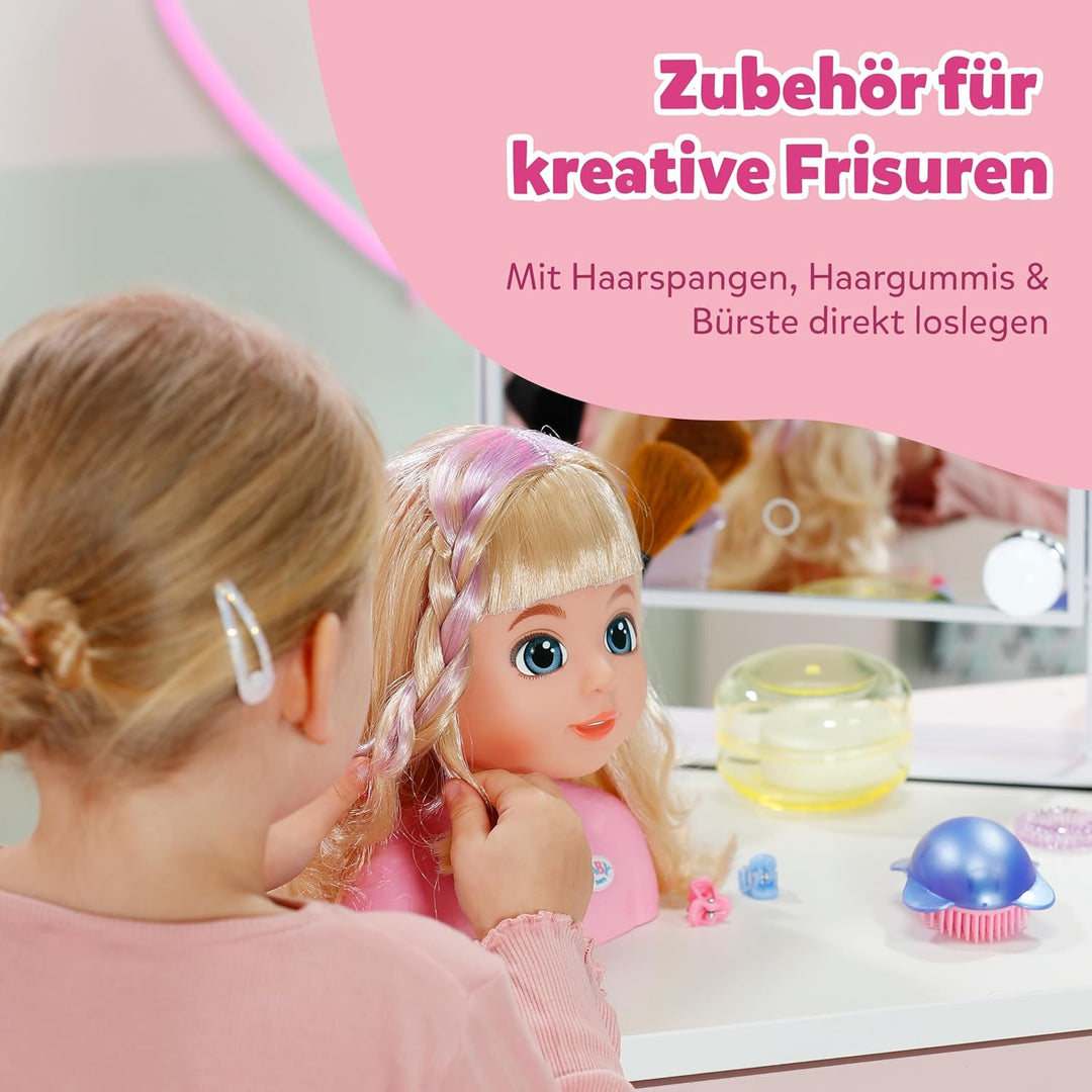 BABY born Stylingkopf Carla - Frisierkopf mit hochwertigem Nylon-Haar - Inkl. Haarspangen, Bändern &amp;
