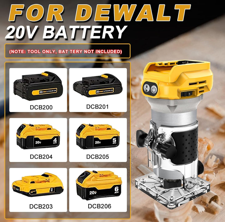 WingFly Akku Kantenfräser für Dewalt 18V,20v Batterien, Oberfräse Bürstenloser Tragbarer Handfräser