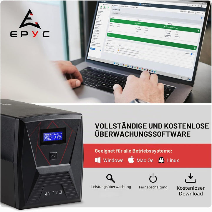 EPYC® NYTRO - USV Reiner Sinus, UPS, USV für Gaming-PCs, Aktiven PFC-Netzteilen, MAC und Konsolen (P