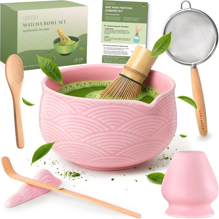 Matcha Set (7 Teilig) Matcha Schale mit Besen, Sieb, Löffel - Einzigartiges Design Ceremonial Grade