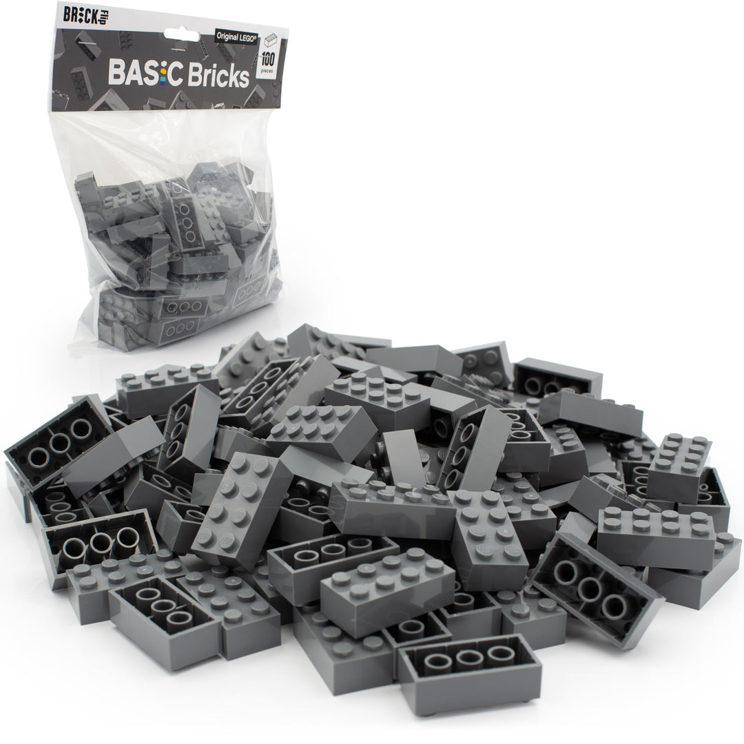 LEGO Steine Grau 2x4 Classic, 100 Stück - Einzelne Graue Bausteine in der Grosspackung, für LEGO Gra