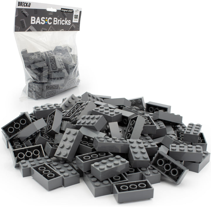 LEGO Steine Grau 2x4 Classic, 100 Stück - Einzelne Graue Bausteine in der Grosspackung, für LEGO Gra
