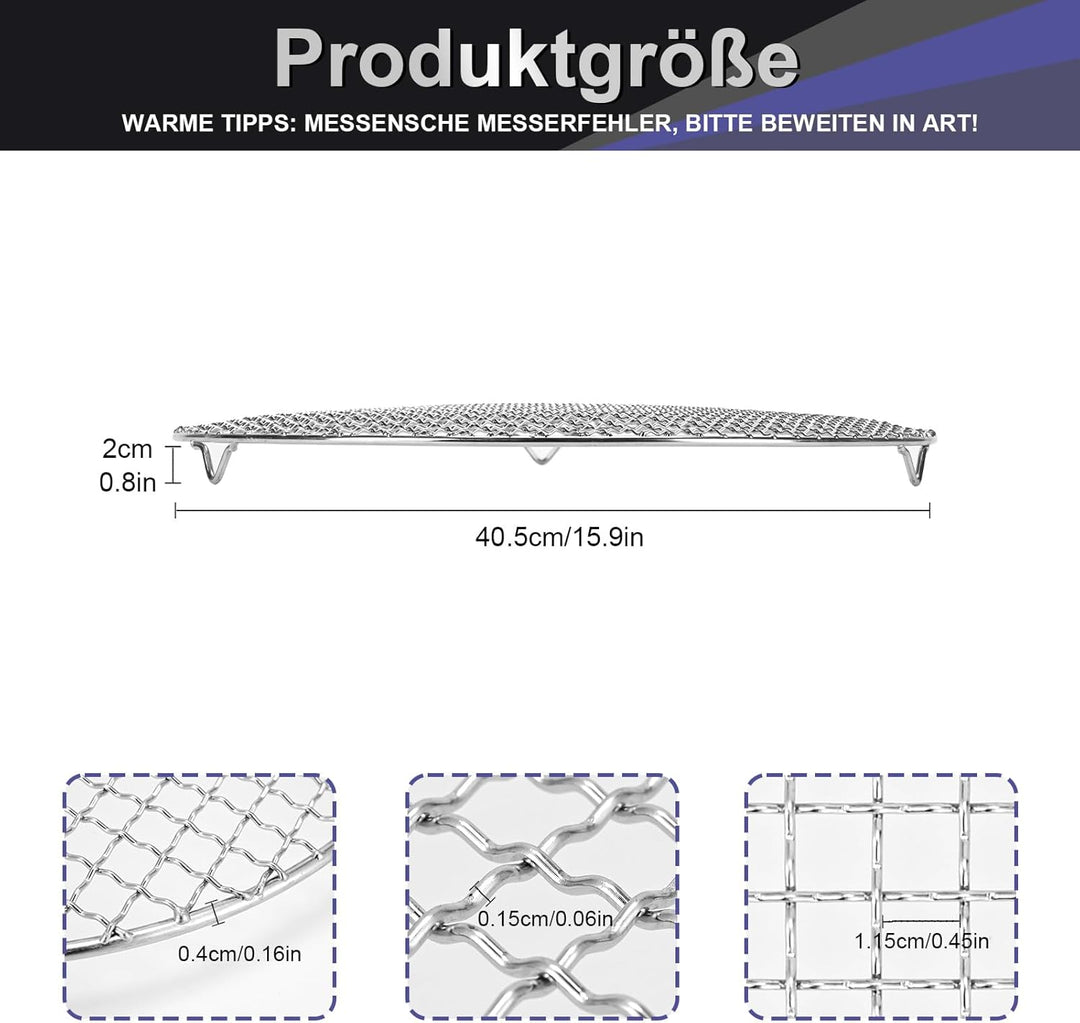 Edelstahl Grillrost Rund Mit 2cm Füssen Ø10-42.5cm - Universelles Kochgitter Für Heissluftfritteusen