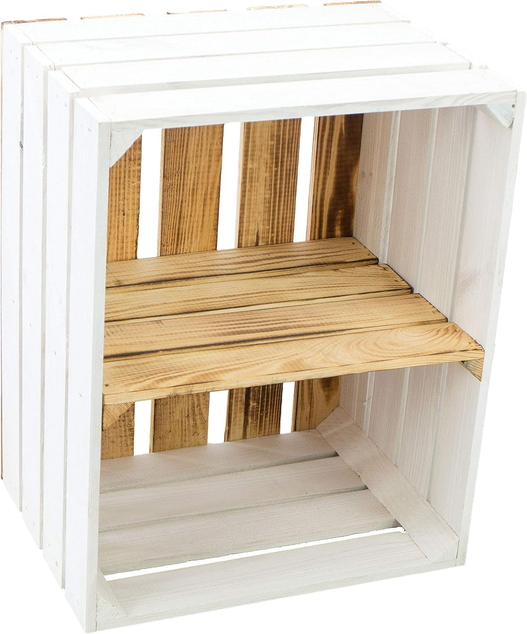 3er Set Holzkisten Paula weiss mit geflammten Boden ca. 50x40x30cm Johanna Aufbewahrungsbox Aufbewah
