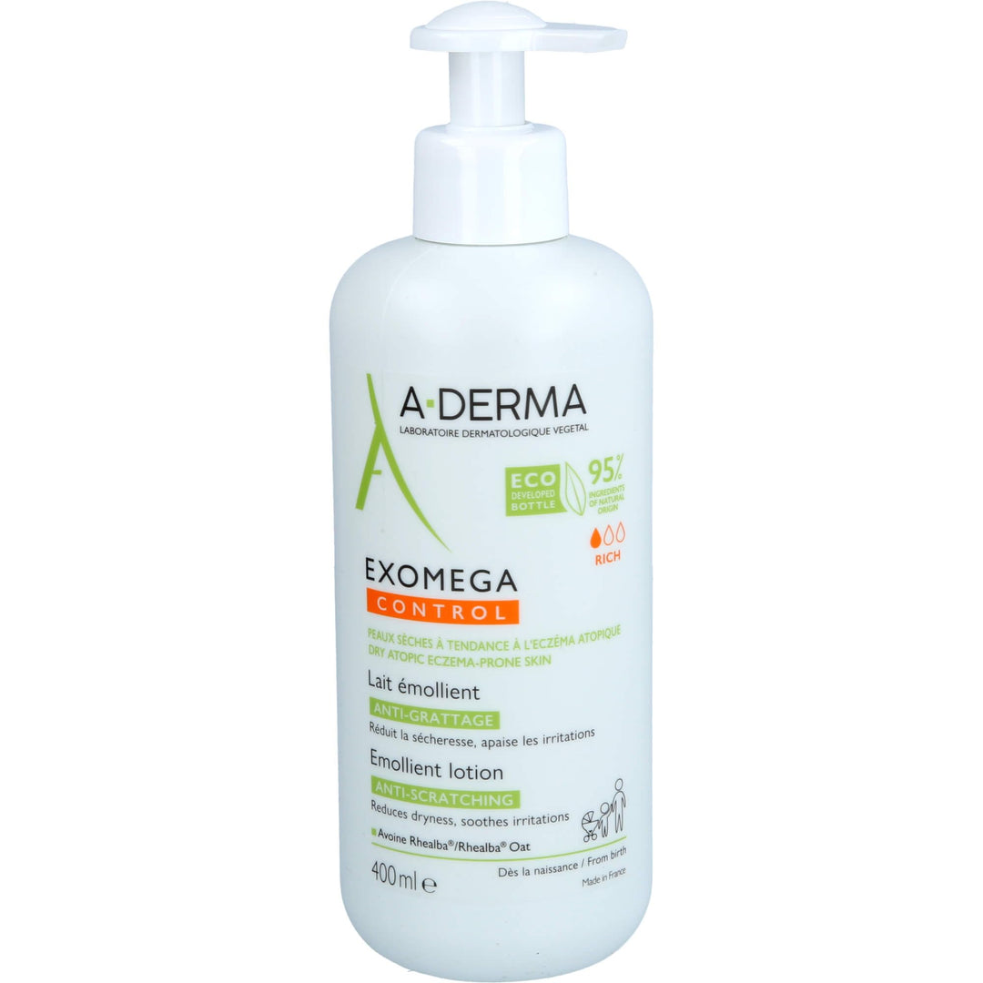 A-DERMA EXOMEGA CONTROL Milch Emollient 400 ml,Weiss