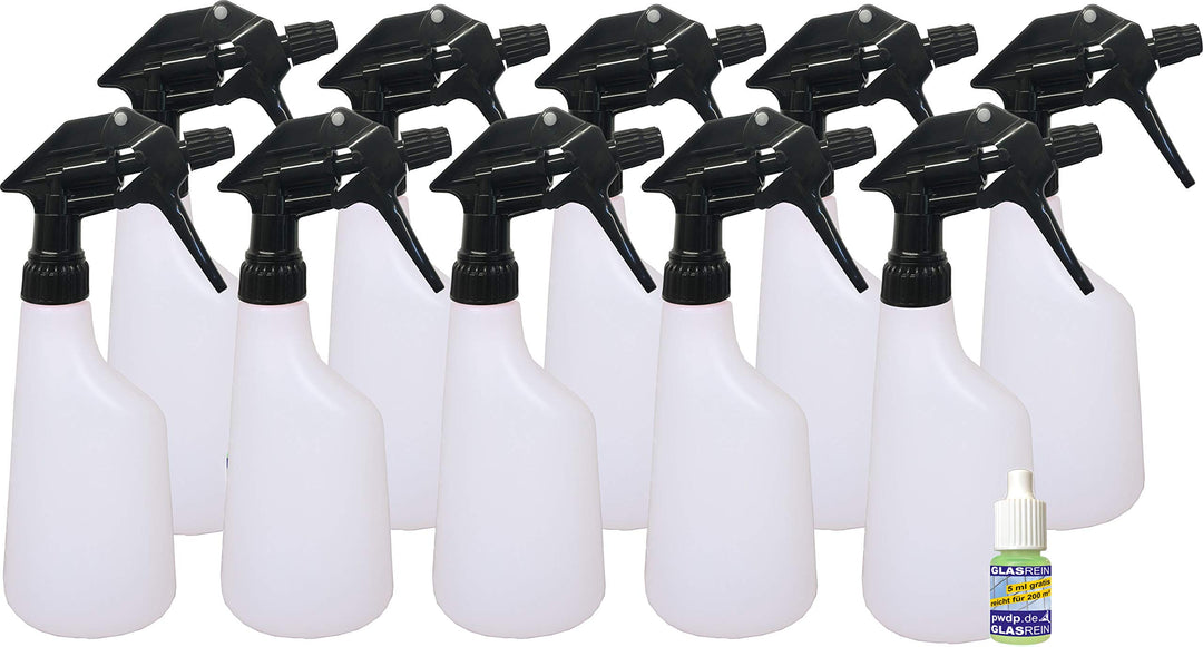 Putzen wie die Profis 10er Set Überkopf-Sprühflaschen mit verstellbarem Sprühkopf | 600 ml | schwarz