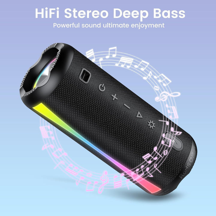 Bluetooth Lautsprecher, Musikbox Bluetooth 5.4 Lautsprecher, RGB Licht, TWS Paarung, IPX7 Wasserdich