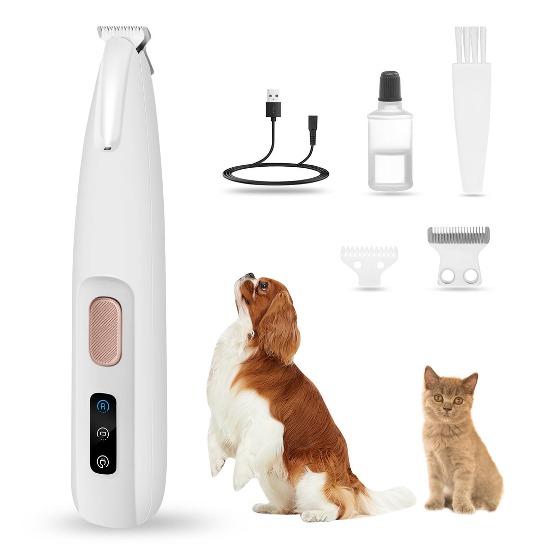 PawTrim Pro, Superleise/Wiederaufladbarer Pfotentrimmer, für Haustiere mit LED-Licht, Wasserdichter,