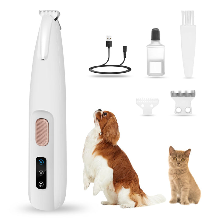 PawTrim Pro, Superleise/Wiederaufladbarer Pfotentrimmer, für Haustiere mit LED-Licht, Wasserdichter,