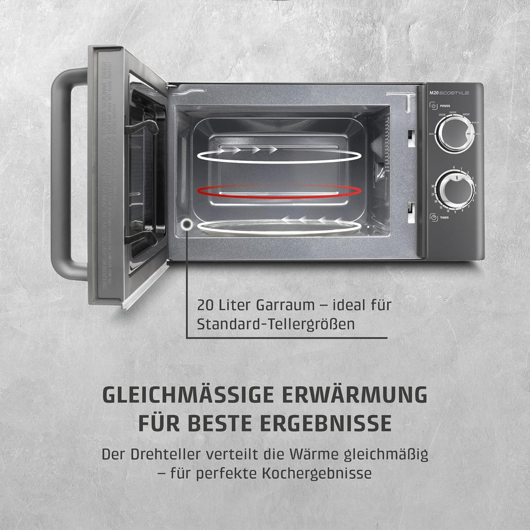 CASO | M20 Ecostyle Mikrowelle | einfache Bedienung, 20 L Garraum, 700 Watt Leistung, Drehteller Ø 2