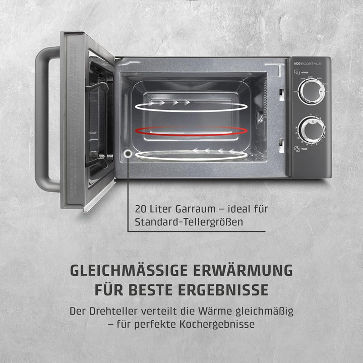 CASO | M20 Ecostyle Mikrowelle | einfache Bedienung, 20 L Garraum, 700 Watt Leistung, Drehteller Ø 2